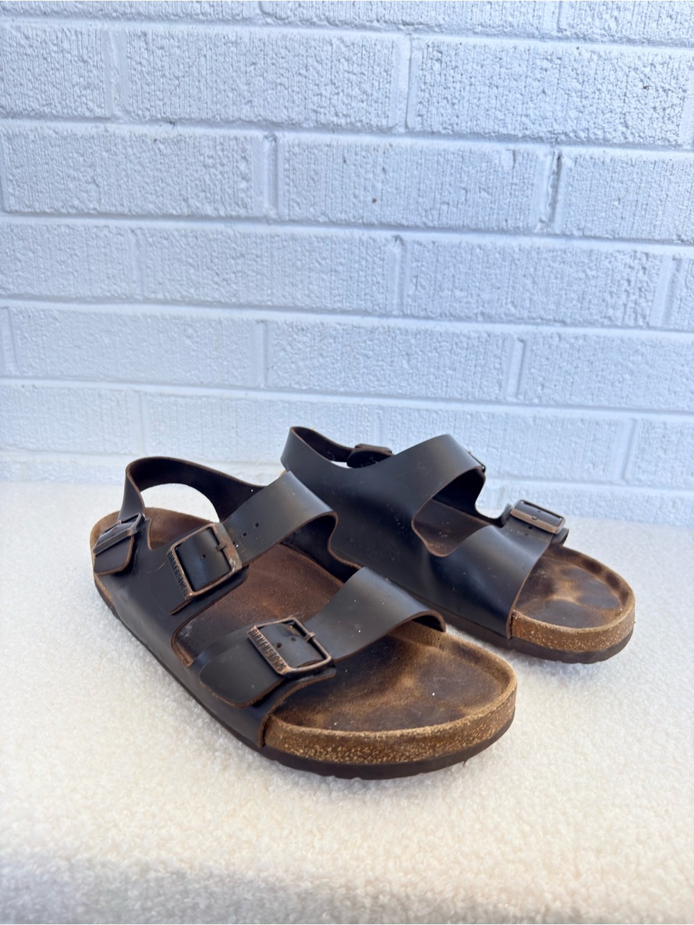 Birkenstock Dark Brown Leather Two-Strap Sandals with Backstrap